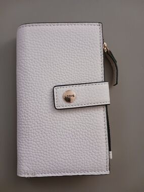 LODIS Ivory Pebbled Leather Wallet with Gold Accents